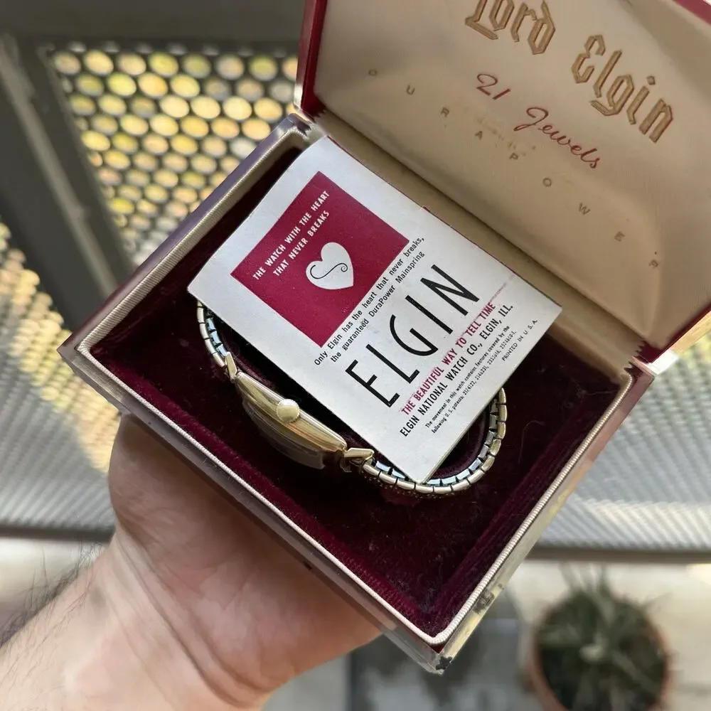 Vintage Lord Elgin 14K Gold Filled High Grade 21 Jewel Art Deco Dress Watch Box